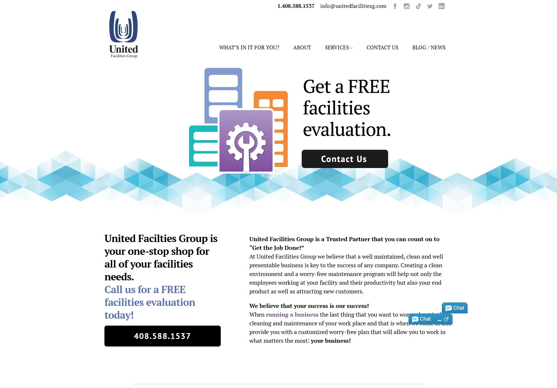 United Facilities Group website before Brandcore rebuild